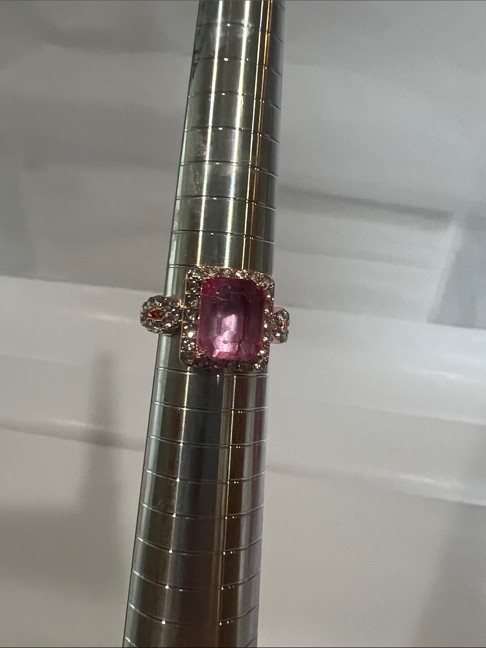 Elegant Pink Centerstone Halo Ring - Women's Jewelry